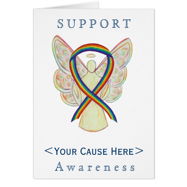 Rainbow Awareness Ribbon Angel Customised Card (Front)