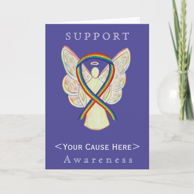 Rainbow Awareness Ribbon Angel Customised Card (Front)