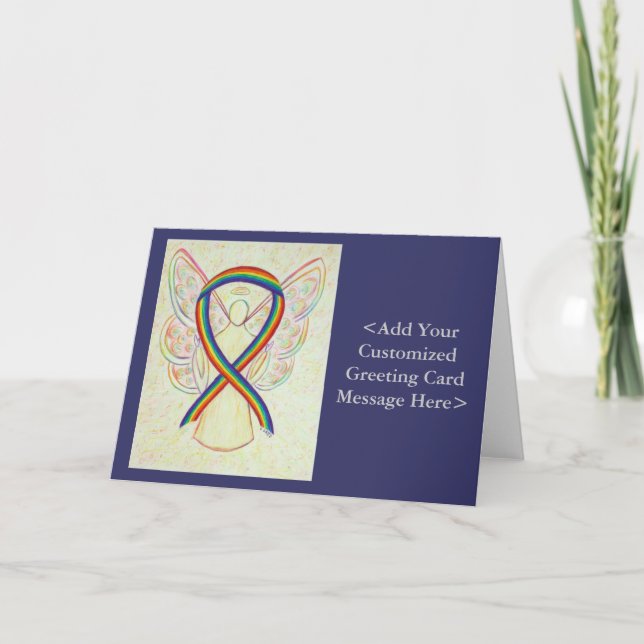 Rainbow Awareness Ribbon Angel Personalised Cards (Front)