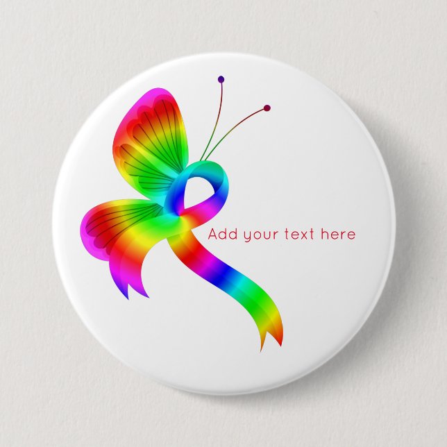 Rainbow Awareness Ribbon Butterfly  Button (Front)