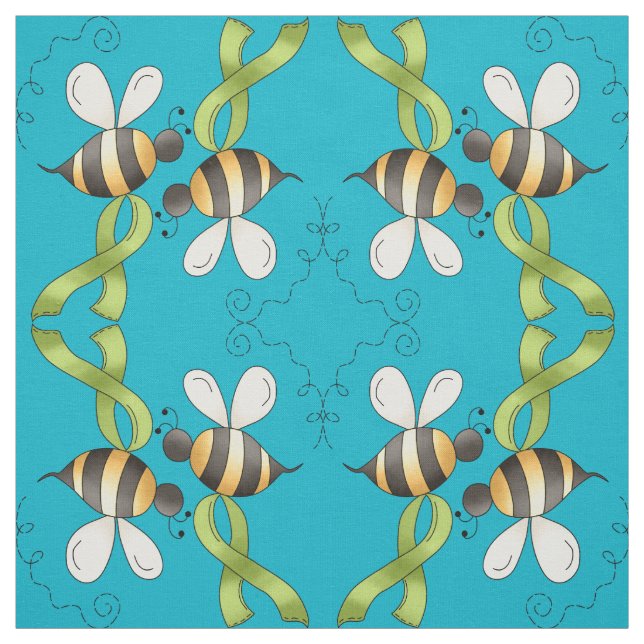 Rainbow Awareness Ribbon & Flowers Fabric (Swatch)