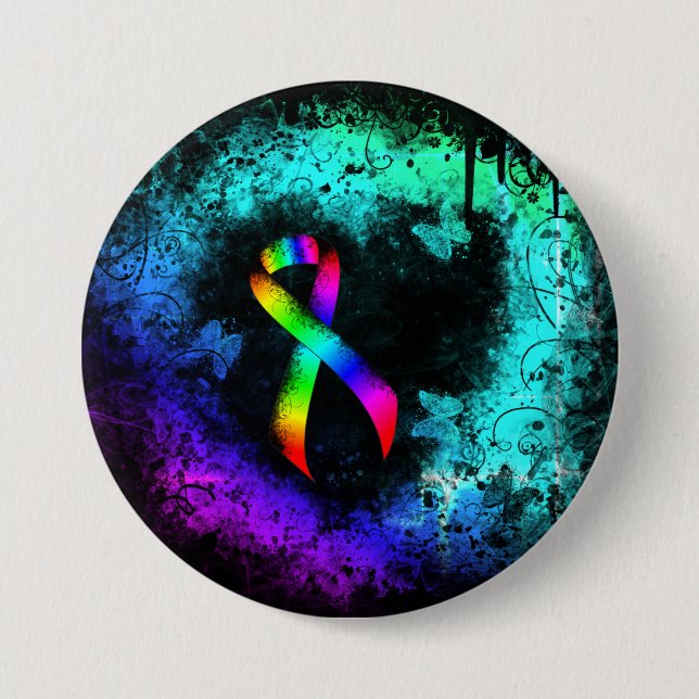 Rainbow Awareness Ribbon Grunge Heart Pinback Butt 7.5 Cm Round Badge (Front)