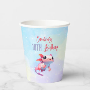 Rainbow axolotl girl birthday paper cups