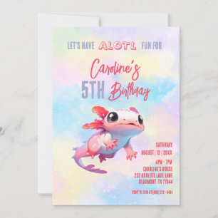 Rainbow axolotl girl Underwater 5th Birthday Invitation