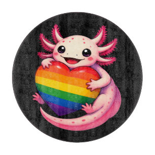 Rainbow Axolotl Heart Pride Amphibian Cutting Board