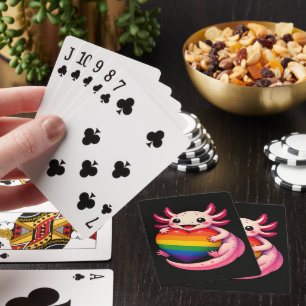 Rainbow Axolotl Heart Pride Amphibian Playing Cards