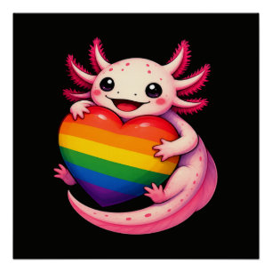 Rainbow Axolotl Heart Pride Amphibian Poster