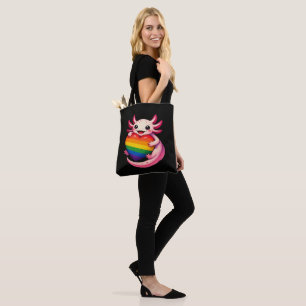 Rainbow Axolotl Heart Pride Amphibian Tote Bag