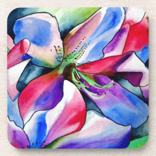 Rainbow Azalea flower original watercolor painting Coaster