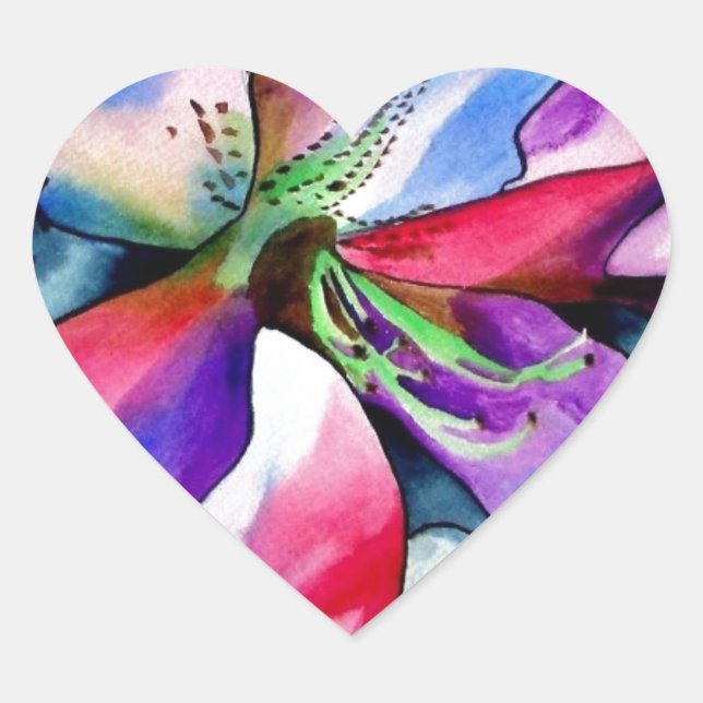 Rainbow Azalea flower original watercolor painting Heart Sticker (Front)