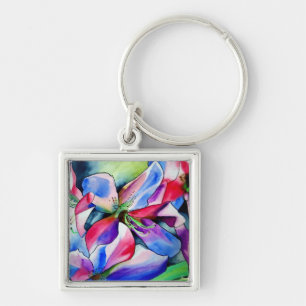 Rainbow Azalea flower original watercolor painting Key Ring