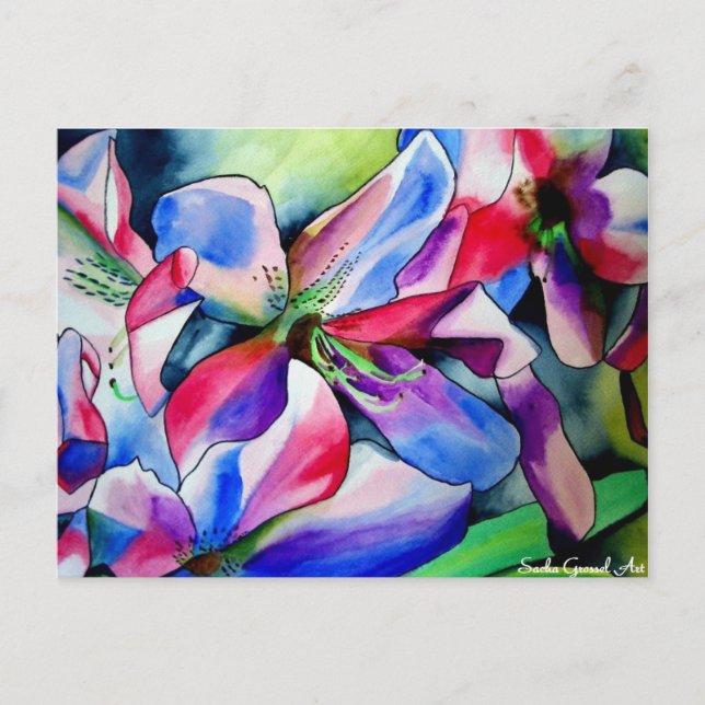 Rainbow Azalea flower original watercolor painting Postcard (Front)