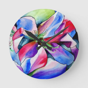 Rainbow Azalea flower original watercolor painting Round Clock