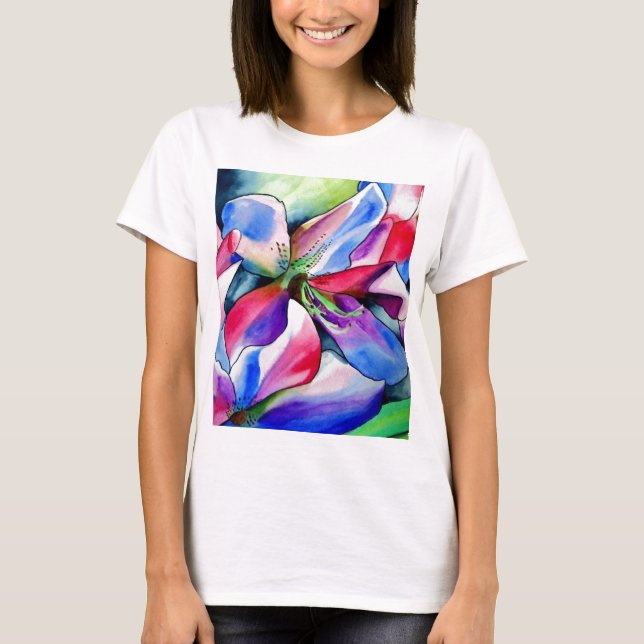 Rainbow Azalea flower original watercolor painting T-Shirt (Front)