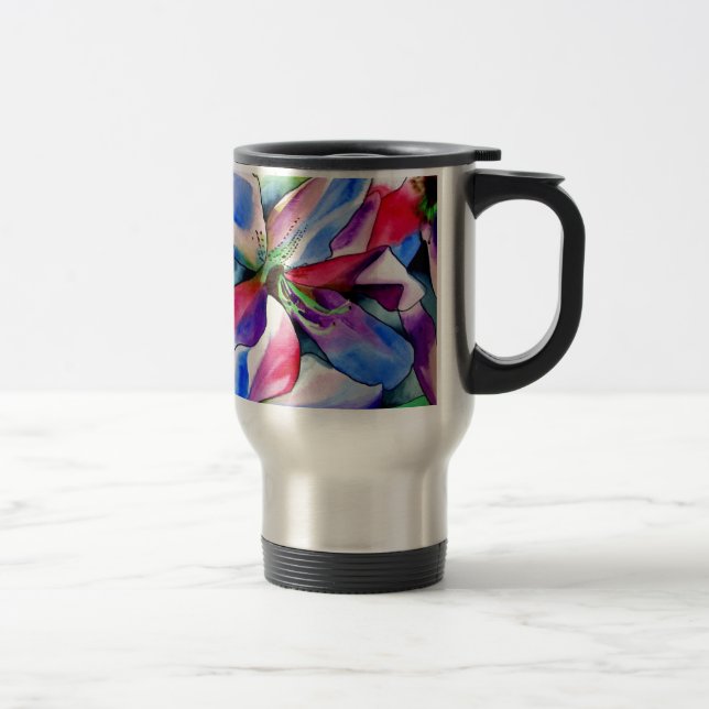 Rainbow Azalea flower original watercolor painting Travel Mug (Right)