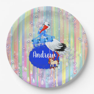 Rainbow Baby Boy Baby Shower Paper Plate