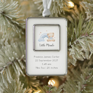 Rainbow Baby Boy Little Miracle Rainbow Bear Silver Plated Framed Ornament
