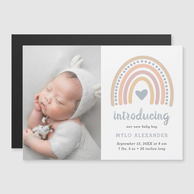 Rainbow Baby Boy Photo Birth Announcement (Front/Back)