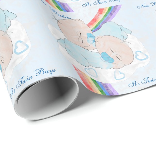 Rainbow Baby Boy Twins Custom Wrapping Paper (Roll Corner)