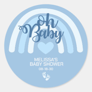 Rainbow Baby Boys Personalised Blue Heart Classic Round Sticker