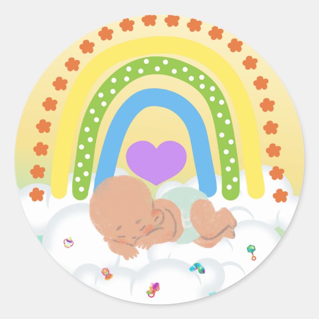 Rainbow Baby Brown Newborn Heart Yellow Sticker (Front)