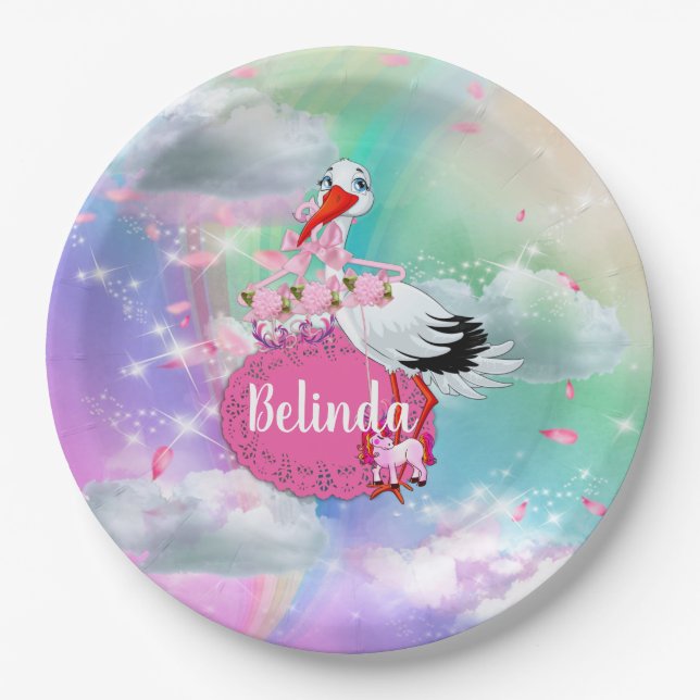 Rainbow Baby Butterfly Fairy Baby Shower Paper Plate (Front)