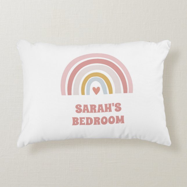 Rainbow Baby Cushion – Customizable Pink Nursery  (Front)