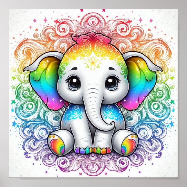 Rainbow baby elephant small poster (Front)