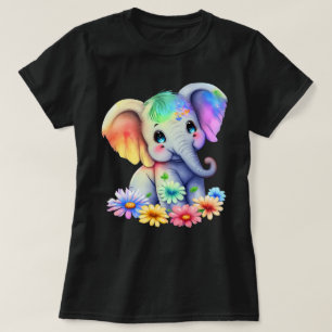 Rainbow Baby Elephant with Blue Eyes Graphic T-Shirt