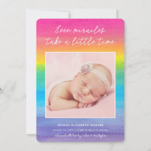 Rainbow Baby   Even Miracles   Photo Birth Announcement