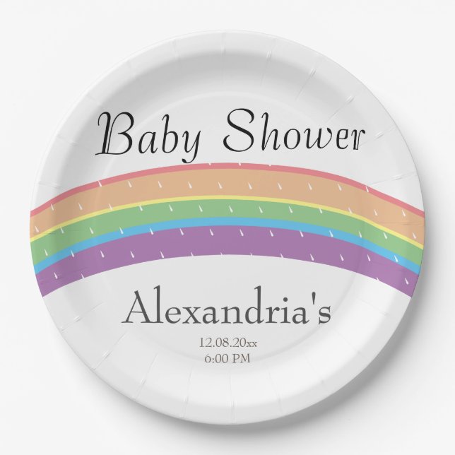 Rainbow Baby Girl or boy Baby shower party Paper Plate (Front)