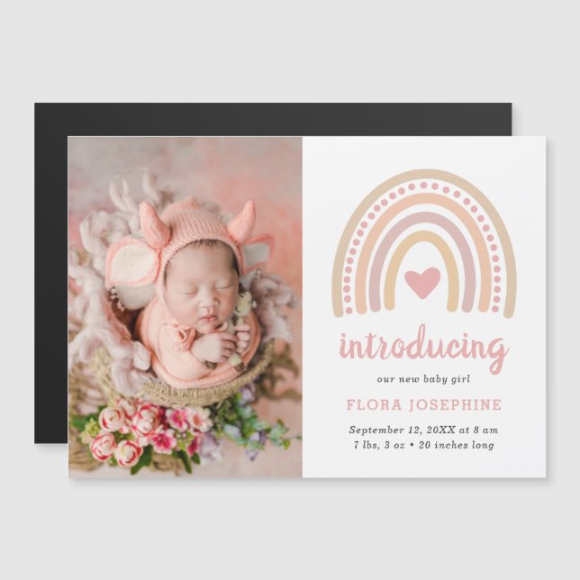 Rainbow Baby Girl Photo Birth Announcement Magnet (Front/Back)