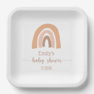 Rainbow Baby Girl Shower Boho Pink Brown Paper Plate