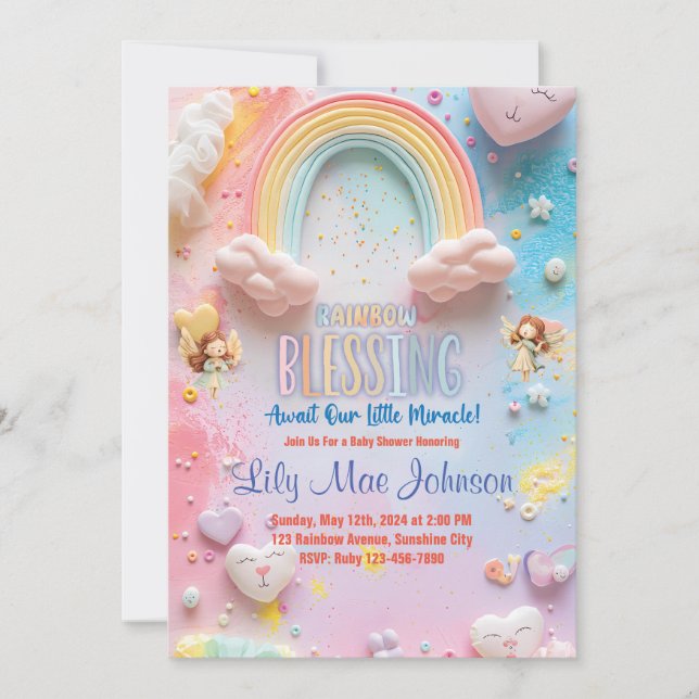 Rainbow Baby Girl Shower Invitation (Front)