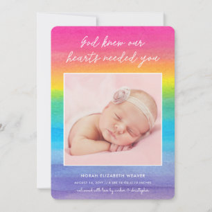 Rainbow Baby God Knew Photo Birth Announcement