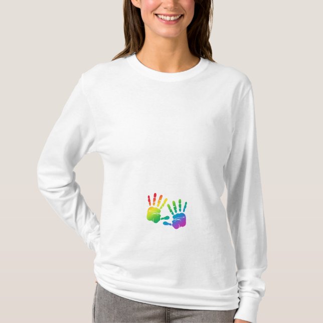 Rainbow Baby Handprints Maternity Shirt (Front)