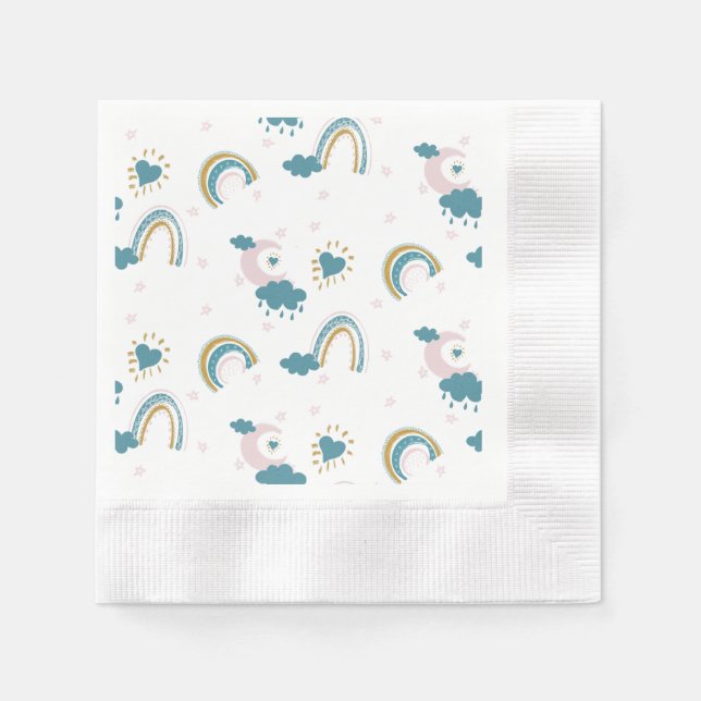 Rainbow Baby Pastel Pattern – Whimsical Nursery Napkin (Front)
