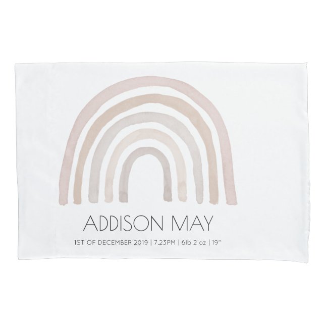 Rainbow baby pillowcase, blush and neutral rainbow pillowcase (Front)