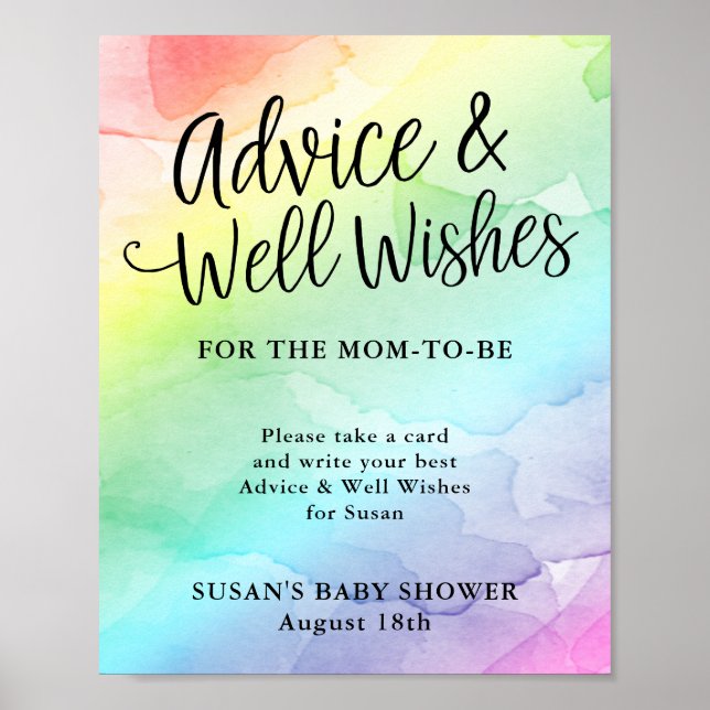 Rainbow Baby Script Baby Shower Advice & Wishes Poster (Front)