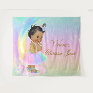 Rainbow Baby Shower Backdrop Banner African Girl Tapestry
