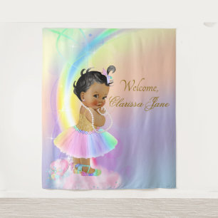 Rainbow Baby Shower Backdrop Banner African Girl Tapestry