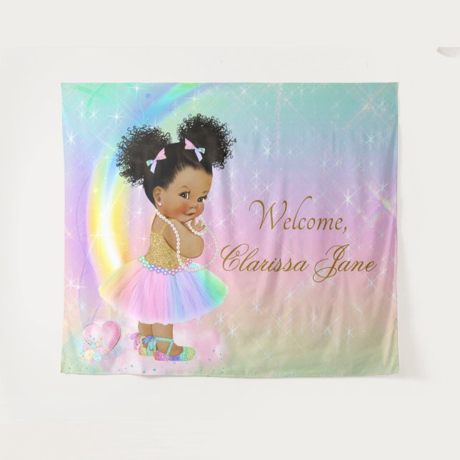 Rainbow Baby Shower Backdrop Banner Afro Girl Tapestry (Front (Horizontal))
