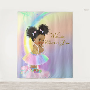 Rainbow Baby Shower Backdrop Banner Afro Girl Tapestry