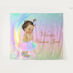 Rainbow Baby Shower Backdrop Banner Ethnic Girl Tapestry