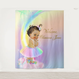Rainbow Baby Shower Backdrop Banner Ethnic Girl Tapestry