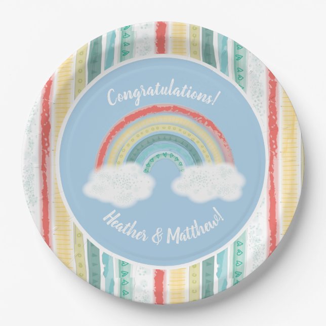 Rainbow Baby Shower Blue Boy Paper Plate (Front)