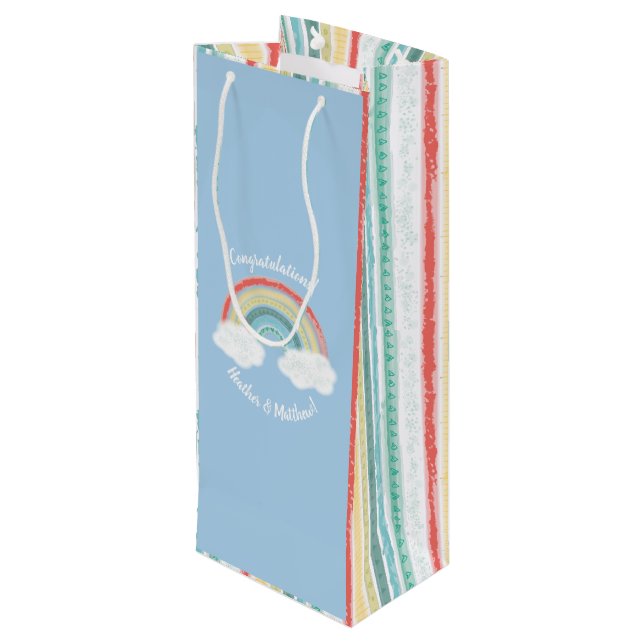 Rainbow Baby Shower Blue Boy Wine Gift Bag (Back Angled)