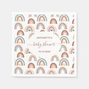 Rainbow Baby Shower Boho Blush Pink Blue Napkin