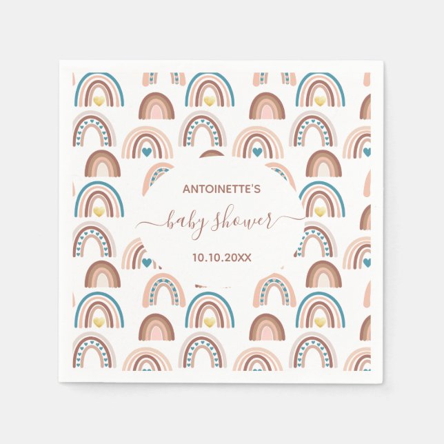 Rainbow Baby Shower Boho Blush Pink Blue Napkin (Front)