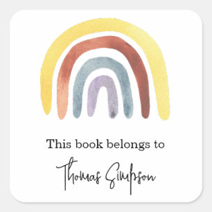 Rainbow - baby shower bookplate square sticker